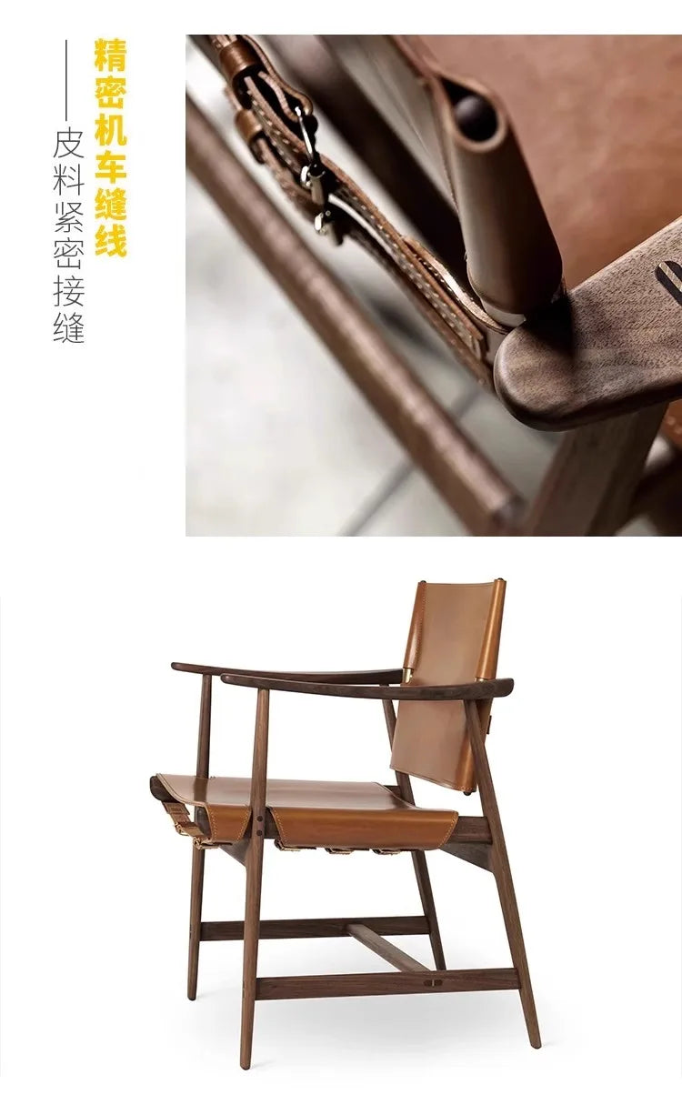 Light Luxury Living Room Chair Saddle Leather Dining Chair Dining Chairs Ash Wood Backrest Chairs Home Bedroom Study Chairs