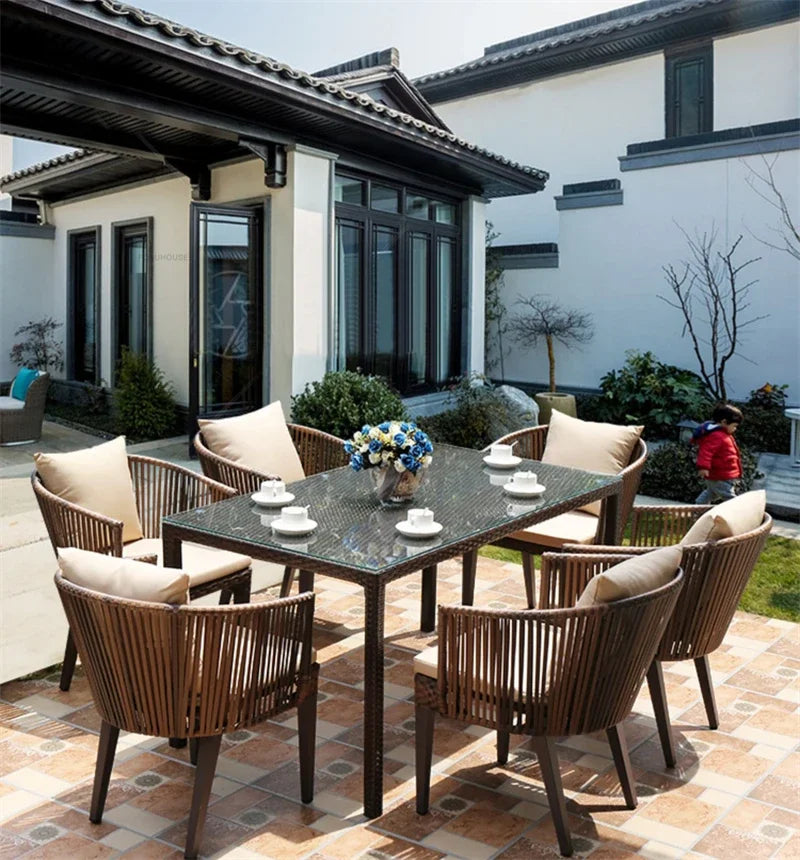 Nordic Outdoor Balcony Leisure Rattan Table and Chair Garden Furniture Sets Rattan Garden Table and Chair Outdoor Furniture Sets