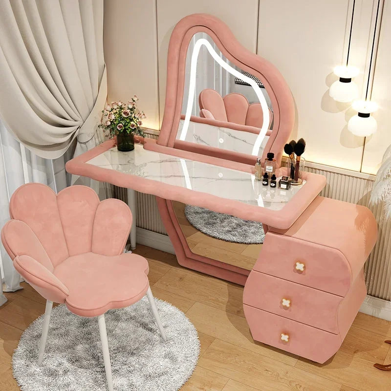 User-friendly Nordic Led Mirror Dressing Table Brown Drawer Bedroom Light Dressing Table Beautiful Storage Furniture Comfy