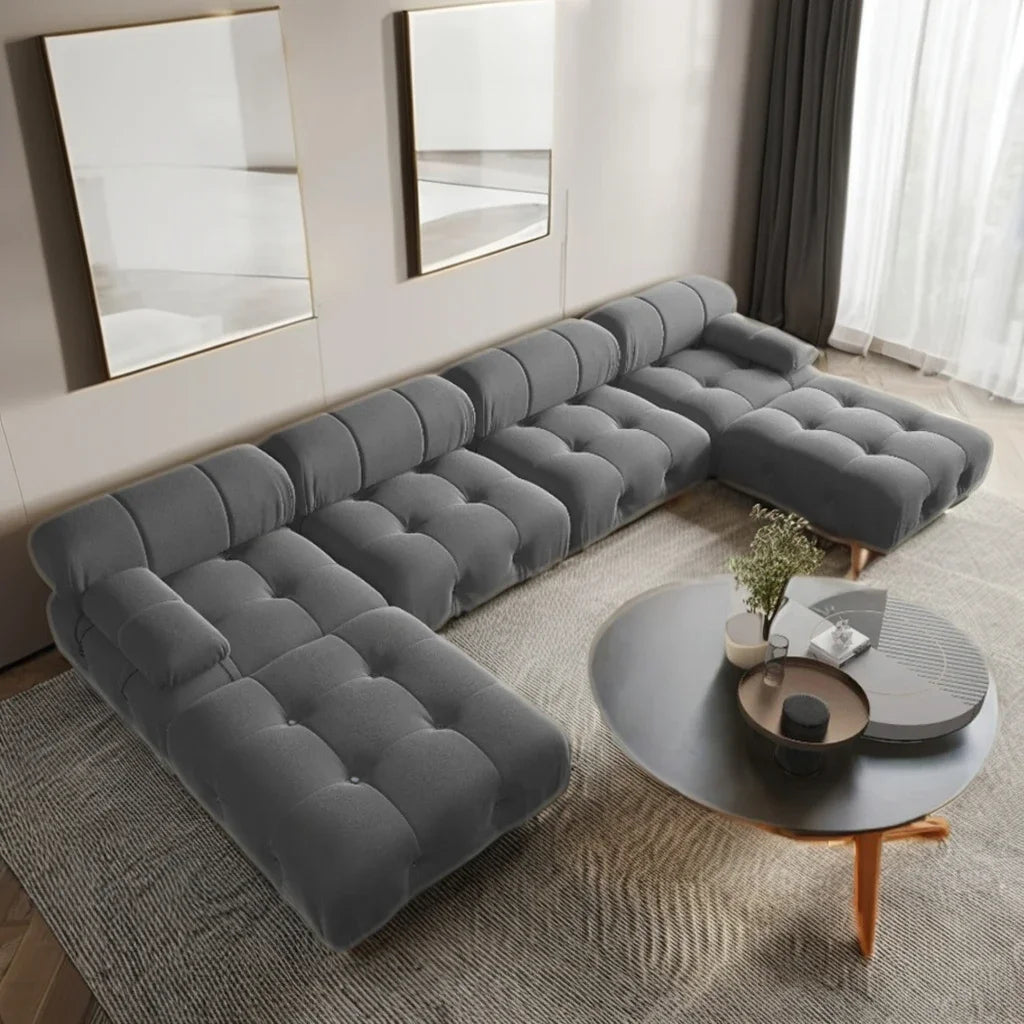 -Nordic Modern Modular Sofa Set Light Luxury Fabric Buckle Design Living Room Convertible Features Sponge Wood Foam Hotels