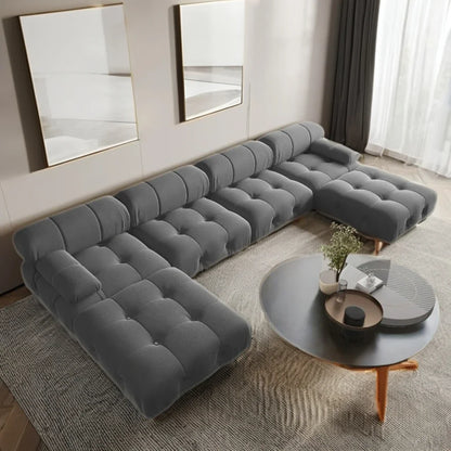 -Nordic Modern Modular Sofa Set Light Luxury Fabric Buckle Design Living Room Convertible Features Sponge Wood Foam Hotels