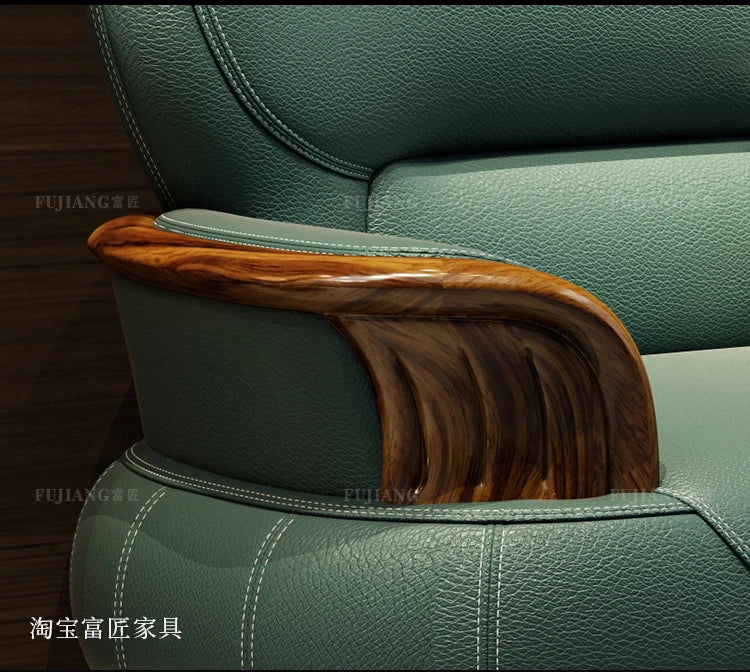 Leather sofa modern high-end villa living room 123 combination solid wood furniture simple and modern