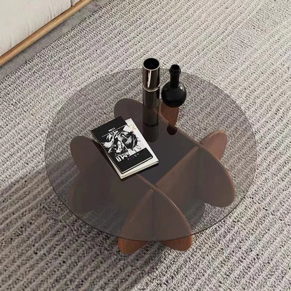 Table basse en verre de luxe légère, moderne, simple, petit appartement, salon, ronde, bois massif, maison, design créatif, table d'appoint de canapé