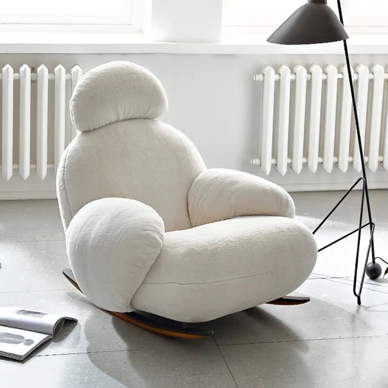 Big white rocking chair lazy sofa rocking chair cream wind single sofa recliner