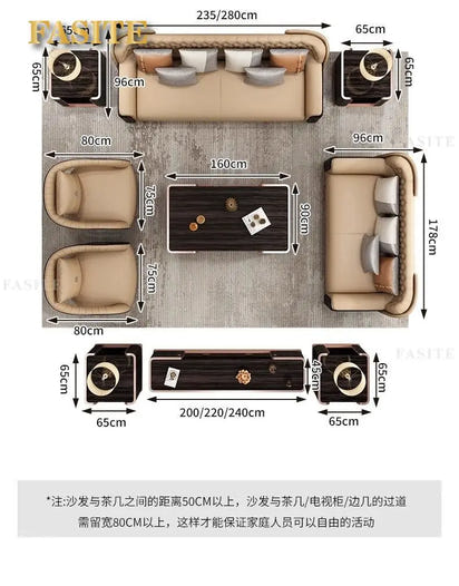 Italian light luxury leather sofa modern high-end straight row villa large flat floor