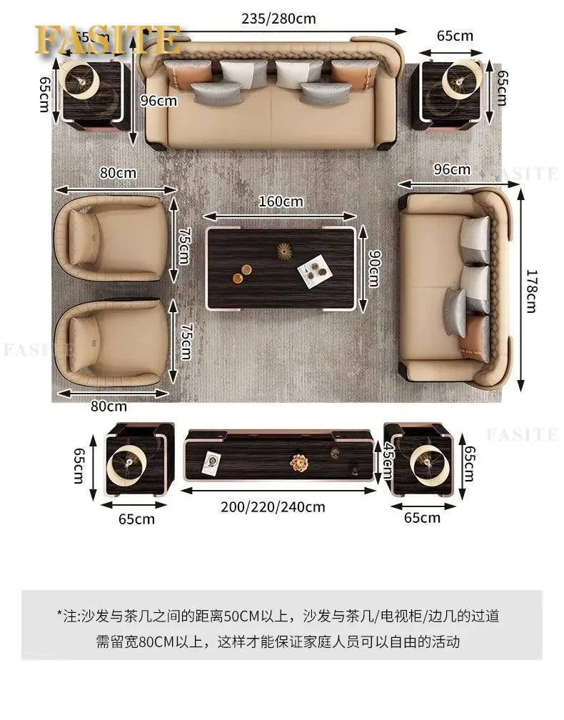 Italian light luxury leather sofa modern high-end straight row villa large flat floor