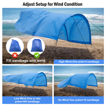 WESTTUNE Portable Beach Shade Compact Wind-Powered Beach Canopy Foldable Outdoor Sun Shelter Beach Tent for 8 People 200 Sq. Ft.