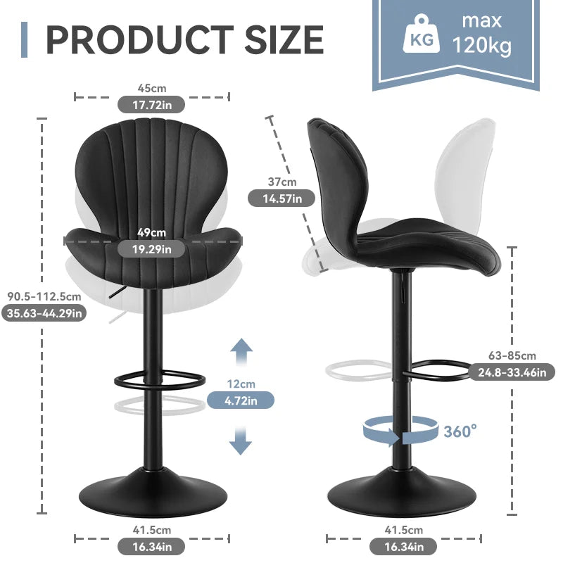 2pcs Bar Chair, 360° Rotating, Adjustable Height, Artificial Leather Upholstered With Backrest, Suitable For Dining Room