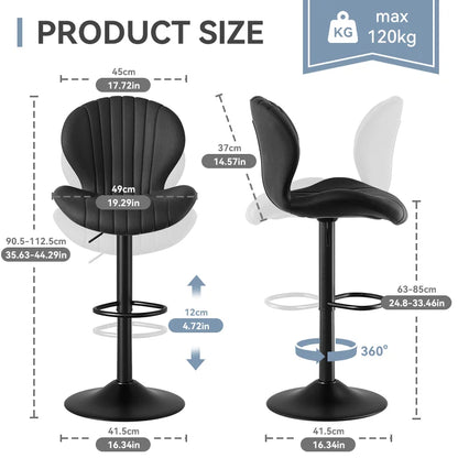 2pcs Bar Chair, 360° Rotating, Adjustable Height, Artificial Leather Upholstered With Backrest, Suitable For Dining Room