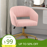 "luxurious swivel velvet desk chair with upholstered accent armchair, modern tufted design, gold base for women's office"