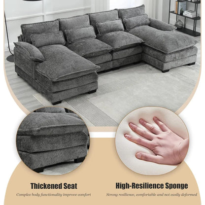 110'' U-Shaped Sectional Couch, Modern Chenille Extra Large Modular Sofa with 4 Cushions, Memory Foam Funiture Set