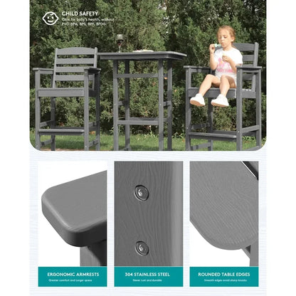 Balcony Adirondack Chairs and Table 3 Pieces Set, Adirondack Bar Height Chairs Set of 2 and Bar Table, Outdoor Bar Stools Set,