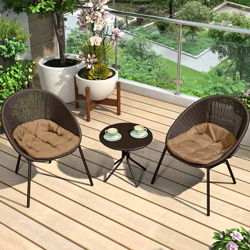 Outdoor Rattan Chair Garden Furniture Set Household Outdoor Balcony Leisure Table and Chair Three-piece Set Mini Coffee Table