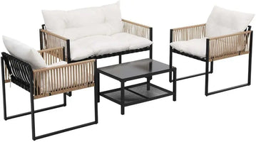 4 Seater Outdoor Sofa Set 4PCS Table Chair Set Garden Patio Furniture