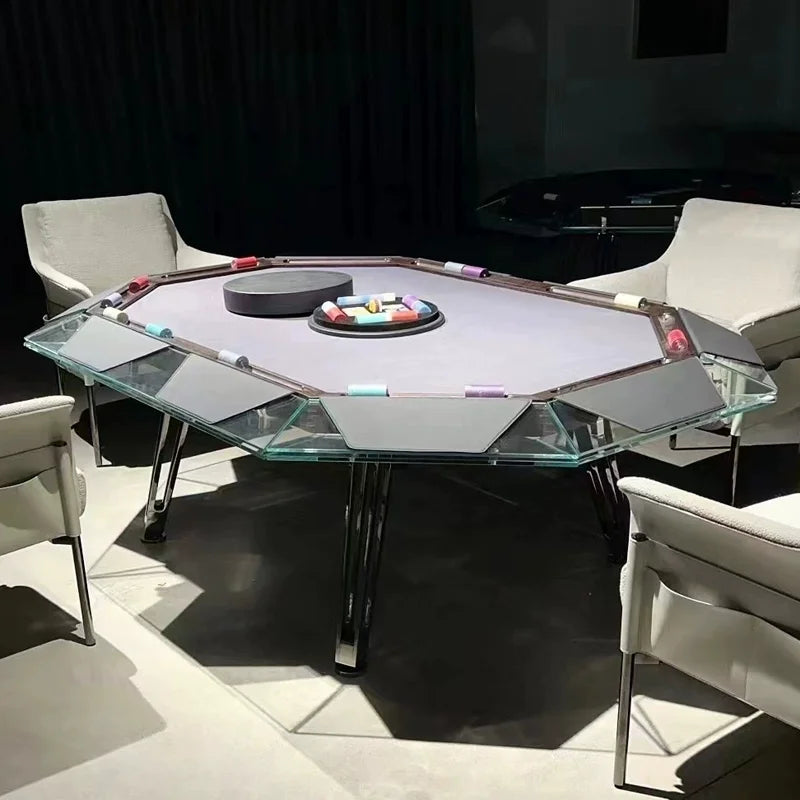 Light Luxury Creative Desig Tempered Glass Poker Table Multi-person Chess and Card Table Club Entertainment Furniture