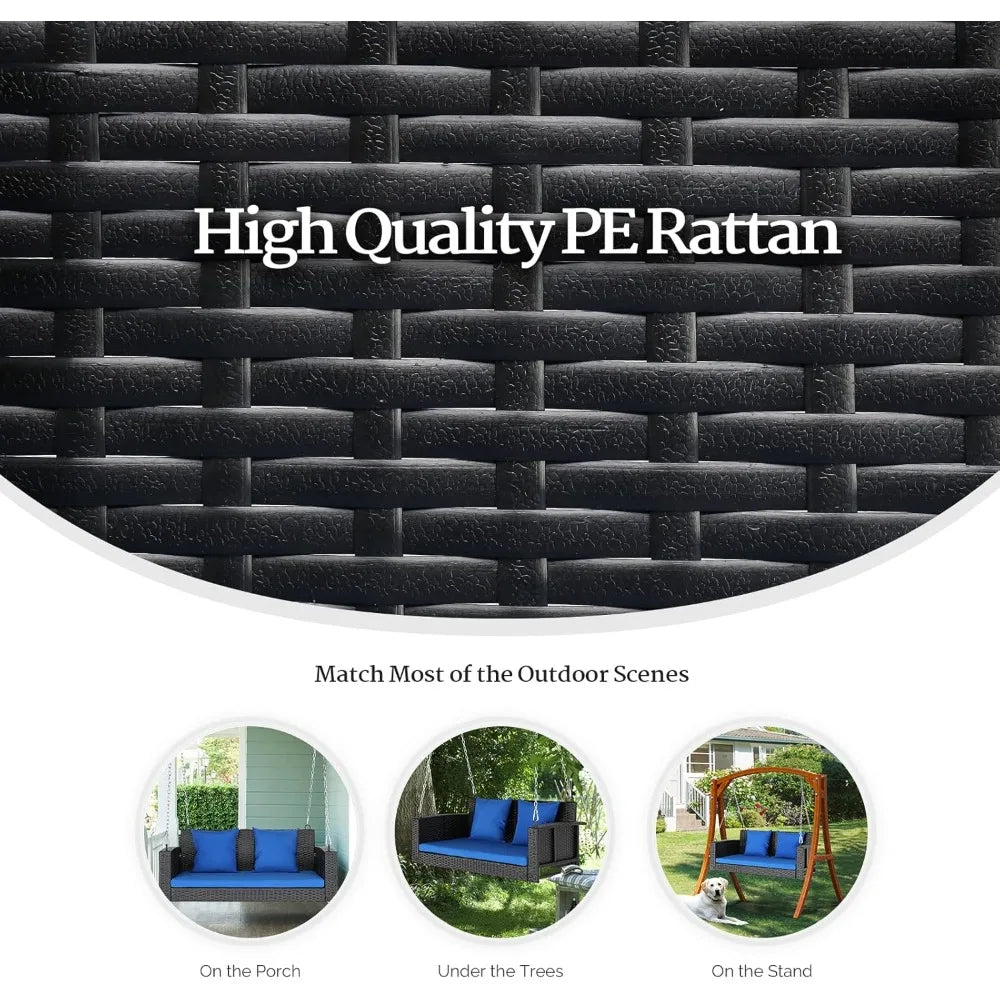 Rattan Porch Swing, Heavy Duty 800 LBS Outdoor Hanging Seat with Extra Cushion and Adjustable Chain, The Porch Swing Seat