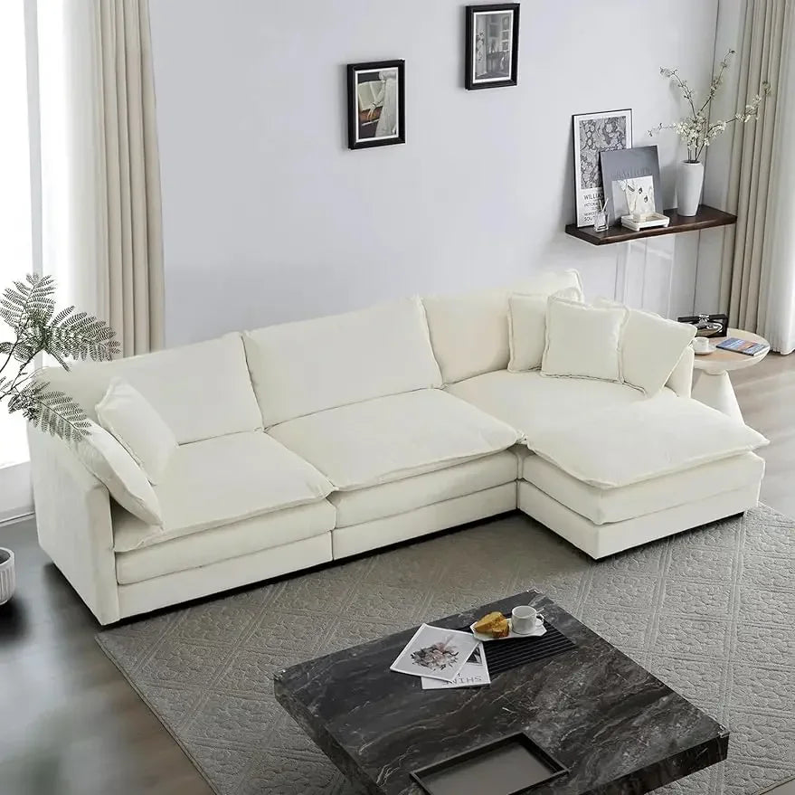 #For L-Shaped Modular Sectional Sofa, 3-Seater Comfy Cloud Couch with Ottoman/Chaise & 5 Pillows for Living Room Bedroom&