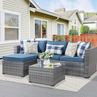 Outdoor Patio Furniture Sets, 3-Piece Patio Seating Sofas with Glass Coffee Table and Cushion, Garden Furniture Set