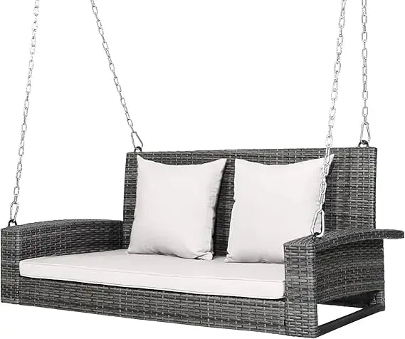 #For Heavy Duty 800 LBS Wicker Hanging Porch Swing with Cushions & Chains,  Outdoor Rattan Swing Bench for Garden, Yard&