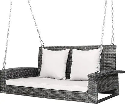 #For Heavy Duty 800 LBS Wicker Hanging Porch Swing with Cushions & Chains,  Outdoor Rattan Swing Bench for Garden, Yard&