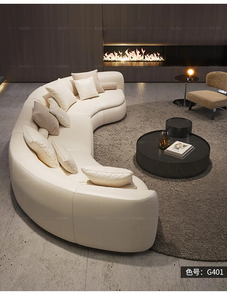 20031A Curved Leather Sofa First Layer Cowhide Semicircle Living Room Italian Modern Simple High-End Elegant