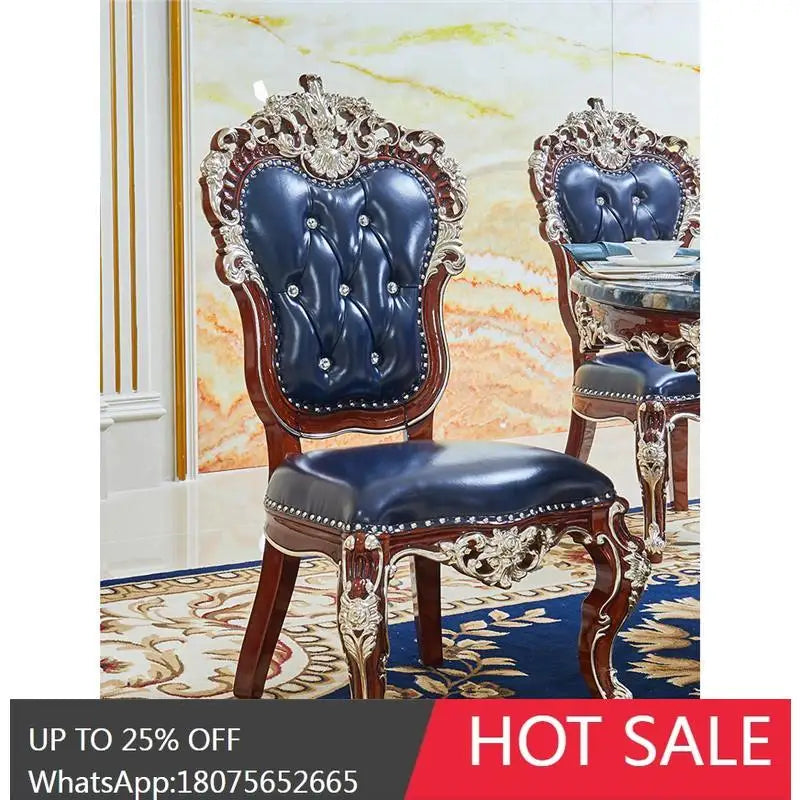HLZ European Style Dining Table New Luxury High-End Solid Wood Home Marble French Retro Table and Chair Set Villa