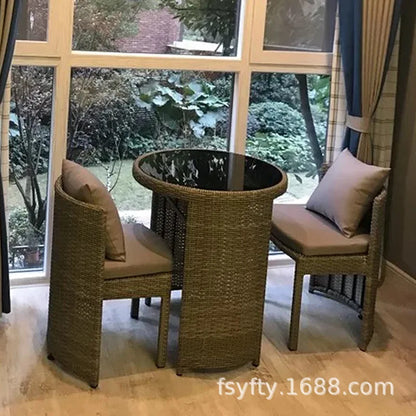 Outdoor rattan chair table and chair three-piece balcony garden creative simple rattan leisure table and chair combination