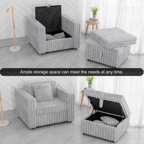 44.9-inch soft light gray single sofa with storage space, 30.7 