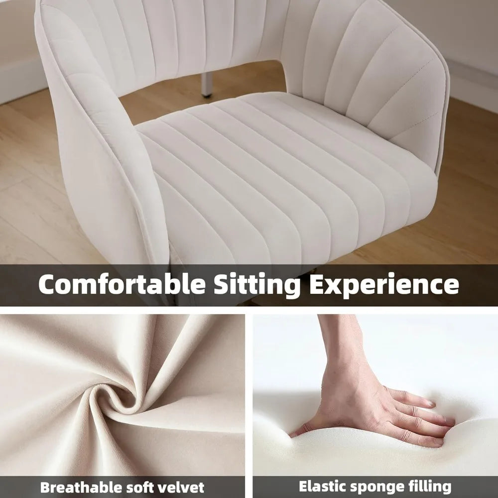 Home Office Desk Chairs, Modern Velvet Rolling Chair, Height Adjustable Swivel Vanity Chair with Golden Base, Ergonomic