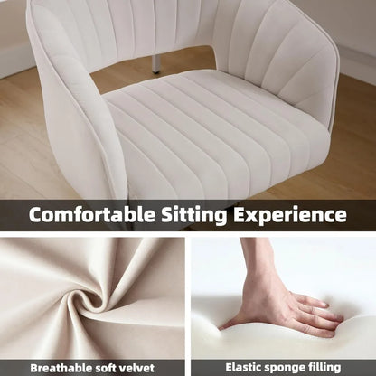 Home Office Desk Chairs, Modern Velvet Rolling Chair, Height Adjustable Swivel Vanity Chair with Golden Base, Ergonomic