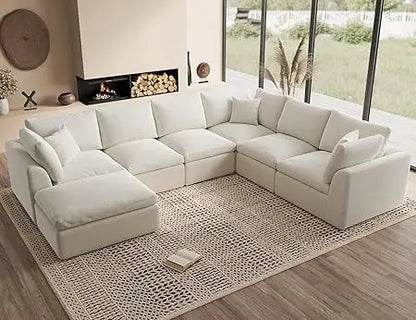 Oversized Cloud Couches for Living Room, Convertible Sectional Couch with Ottoman, 7 Seater Large Modular Sectional Sofa,