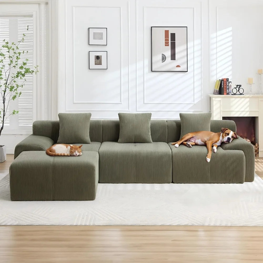 118 Modular Sectional Sofa, Cloud Sectional Couch for Living Room, Boneless L-Shaped Sofas with Deep Seat, Comfy Fluffy Couch wi