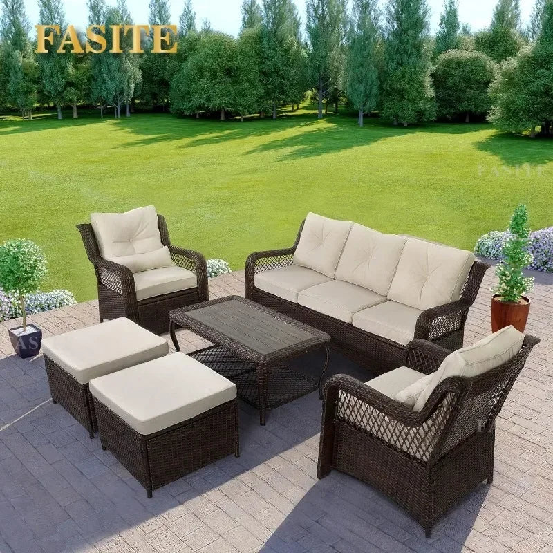 Long - lasting 6 Pieces Patio Furniture Set, Wicker Outdoor Patio Sets, Sectional Rattan Sofa Chairs with Coffee Table