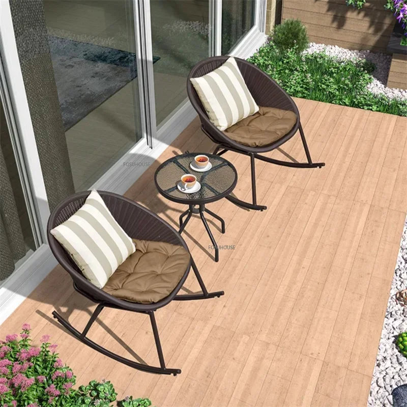 Outdoor Rattan Chair Garden Furniture Set Household Outdoor Balcony Leisure Table and Chair Three-piece Set Mini Coffee Table
