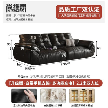 Leather sofa, Italian retro style small apartment, antique style sofa