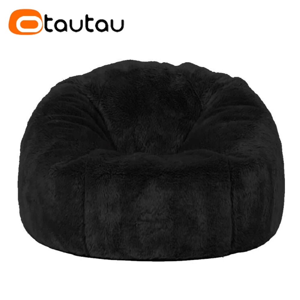 OTAUTAU Fluffy Faux Bunnyf Fur Bean Bag Cover Corner Pouf Cover DD003【No Filler Inside! You Need To Buy Filler By Yourself !】