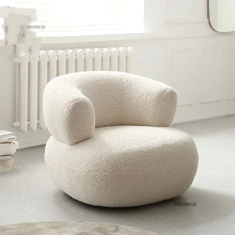 Nordic Designer Fabric Living Room Chairs Leisure Backrest Armchairs Bedroom Lambswool Luxury Single Sofa for Home Furniture