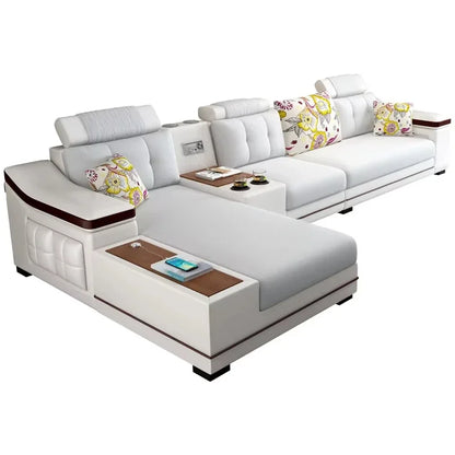 A New Modern Electric Reclining Function Sofa Leather Small Unit Living Room Corner Sofa