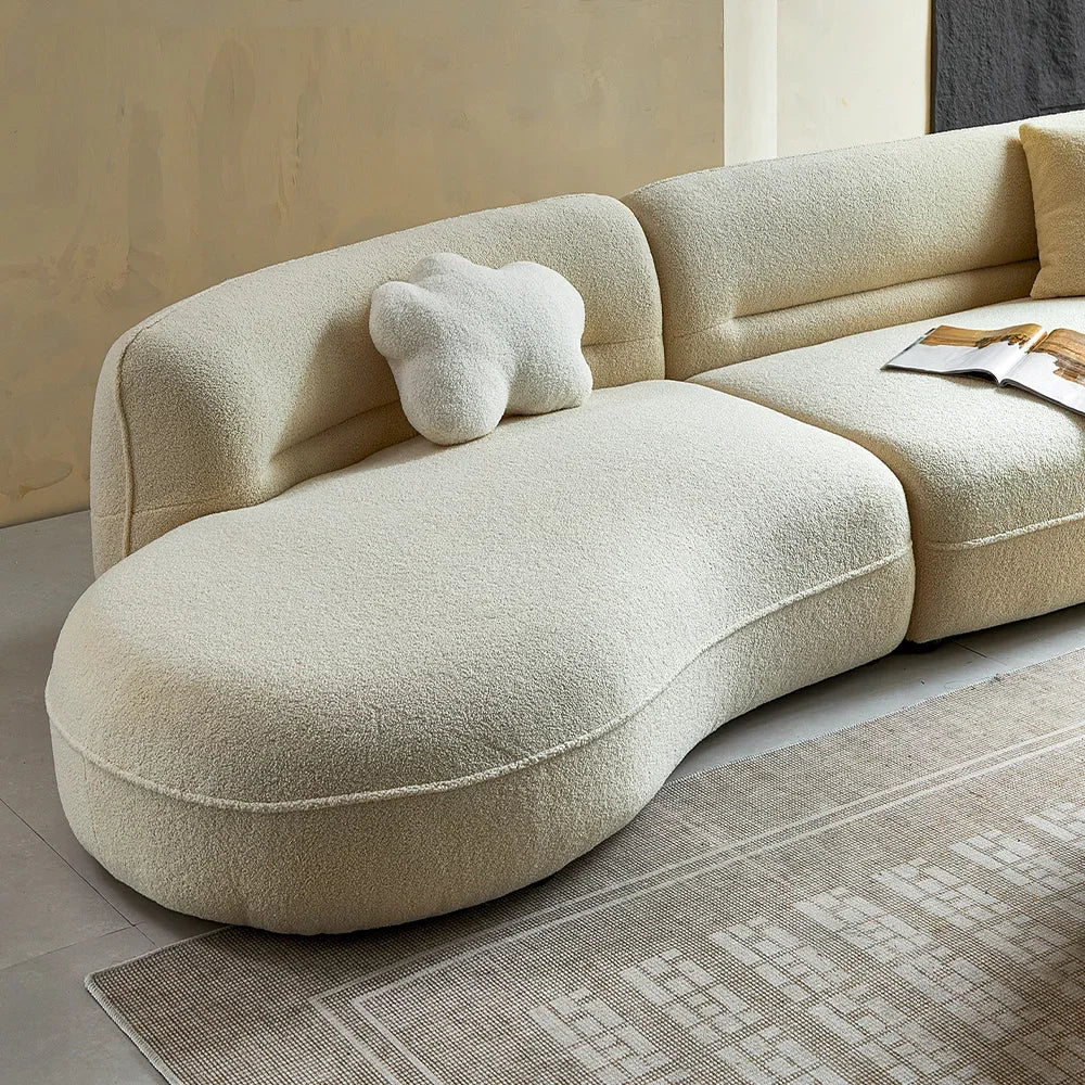l # Italian Minimalist Fabric White Sofa Cream Style Small Living Room Curved Sofa Modern Boucle Solid Wood Half Round Sofa Set