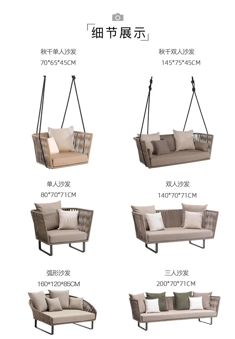 Outdoor Sofa Sunscreen Waterproof Courtyard Terrace Balcony Leisure Rattan Chair Sofa Double Card Seat Rattan Sofa Furniture