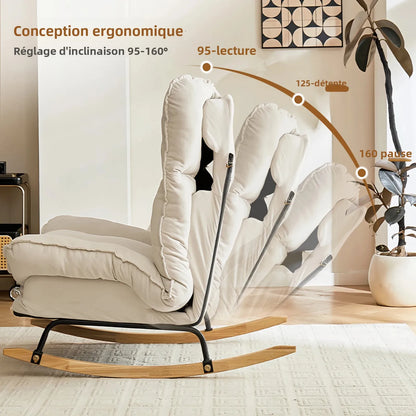 Adjustable Backrest Rocking Chair Wide Seat Living Room Rocker for Comfortable Relaxation