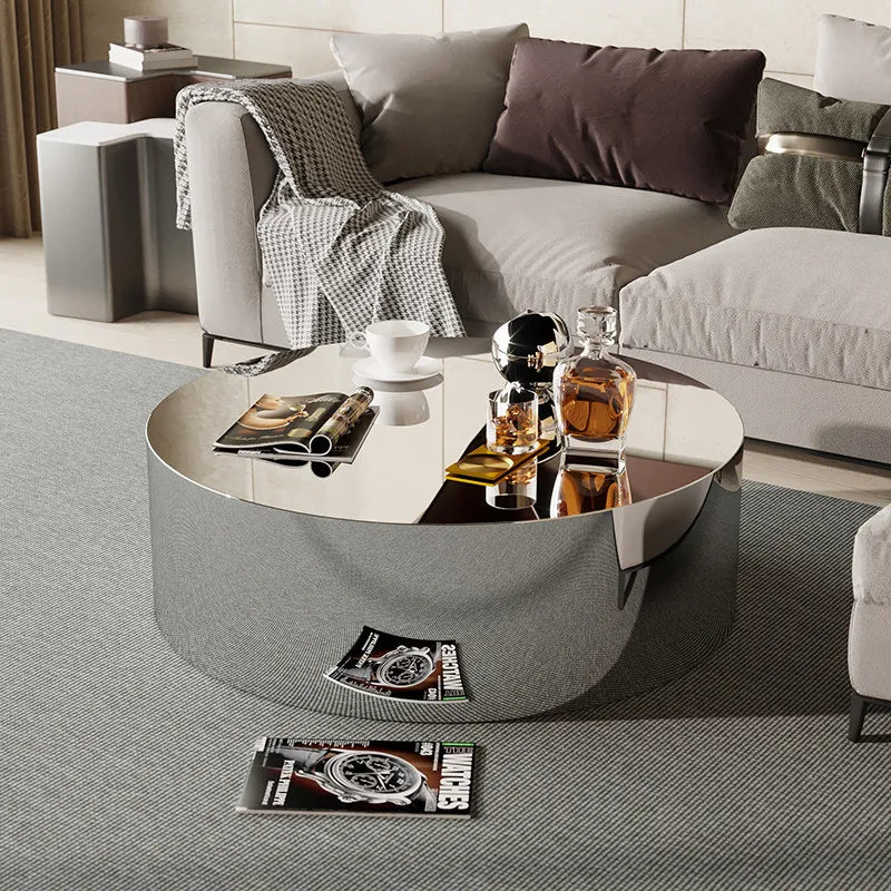 Light luxury stainless steel special-shaped coffee table high-end mirror business negotiation coffee table art