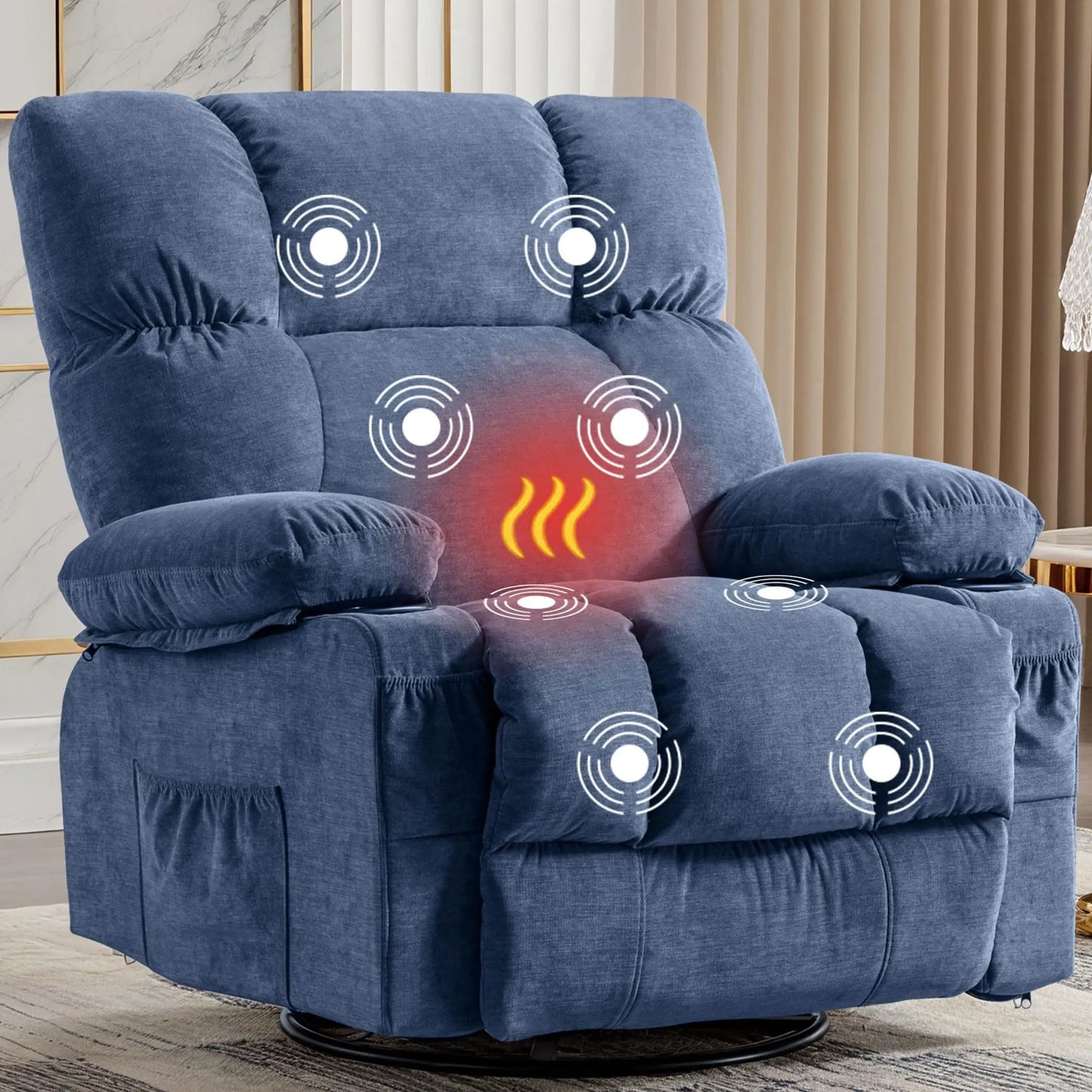 MAHOMICO Recliner Chair Oversized Swivel Rocker with Vibration Massage & Lumbar Heating, 360° Swivel, USB Charging Port