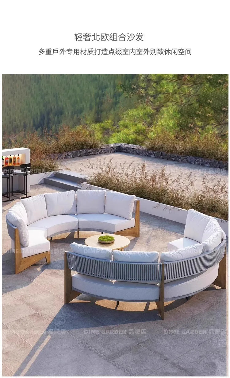Outdoor circular sofa, rattan woven outdoor courtyard garden, villa restaurant, outdoor booth, anti-corrosion teak furniture