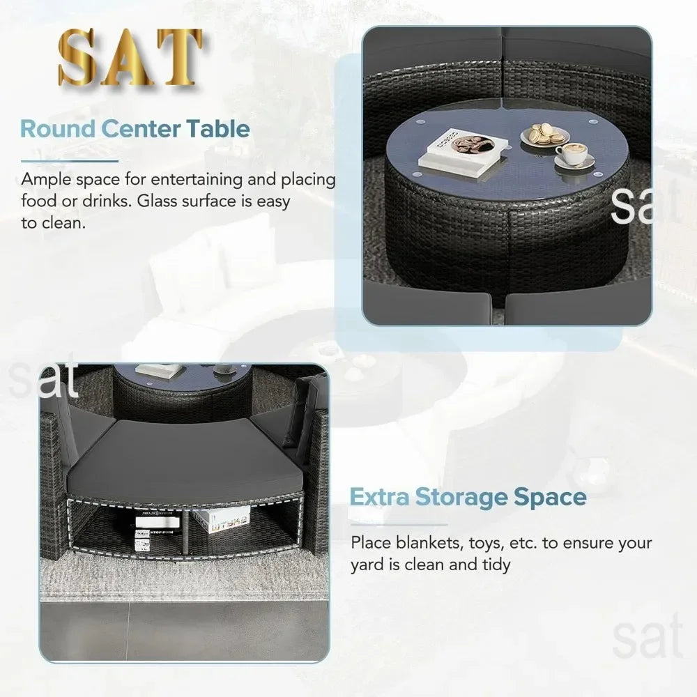 v Outdoor Furniture Sets Luxury Circular Outdoor Rattan Camping Garden Patio Set Complete Lounge 127.9 x 127.9 x 33.1 inches