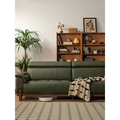 Furniture: leather sofa, living room, first layer yellow cowhide, vintage sofa, minimalist and light luxury, black walnut sofa