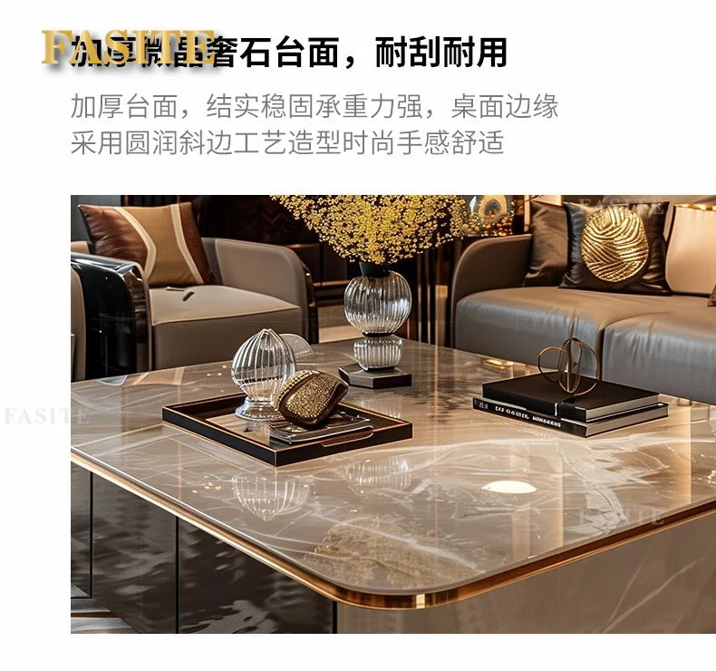 LightLuxury Coffee Table Living Room Home High-end Rectangular Luxury Stone Tea Table New High-end Villa Large Flat Coffee Table