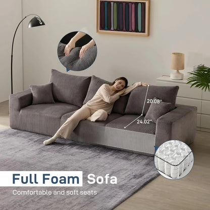 Cloud Boneless Sofa Couches for Living Room-113'' Gray 3 Seater Lounge Modern Sleeper Couch-No Assembly Required