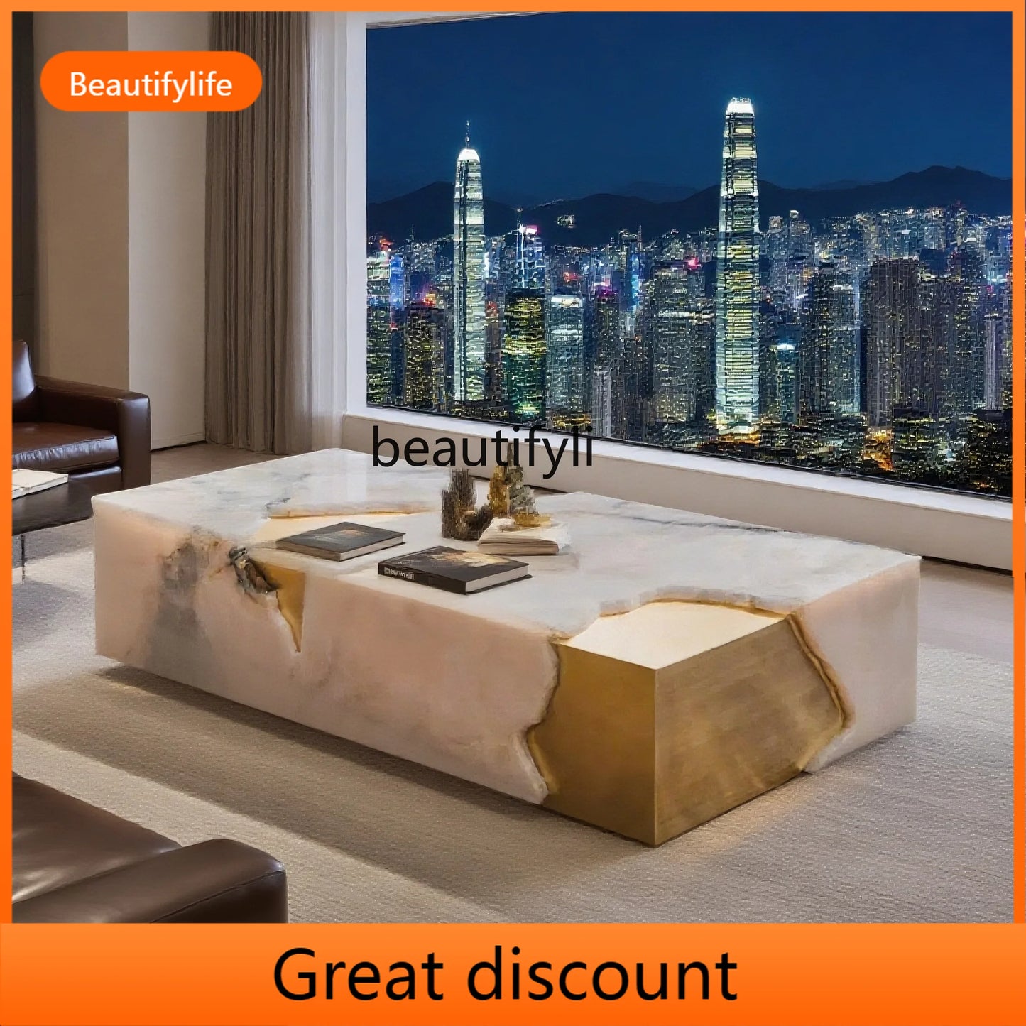 A53 Rectangle jade luxury stone coffee table living room square modern design large flat layer luxury stone coffee table