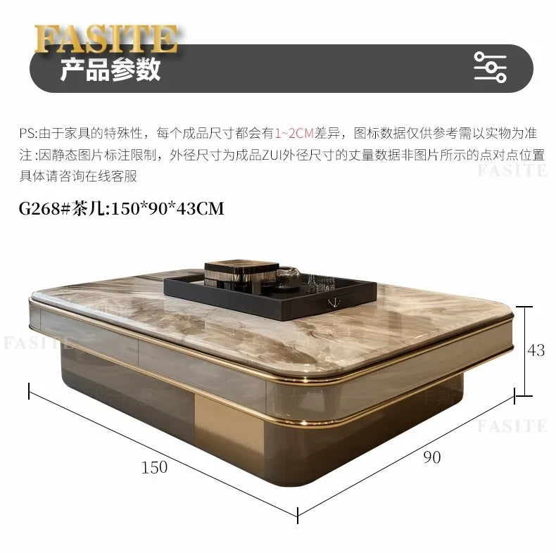LightLuxury Coffee Table Living Room Home High-end Rectangular Luxury Stone Tea Table New High-end Villa Large Flat Coffee Table